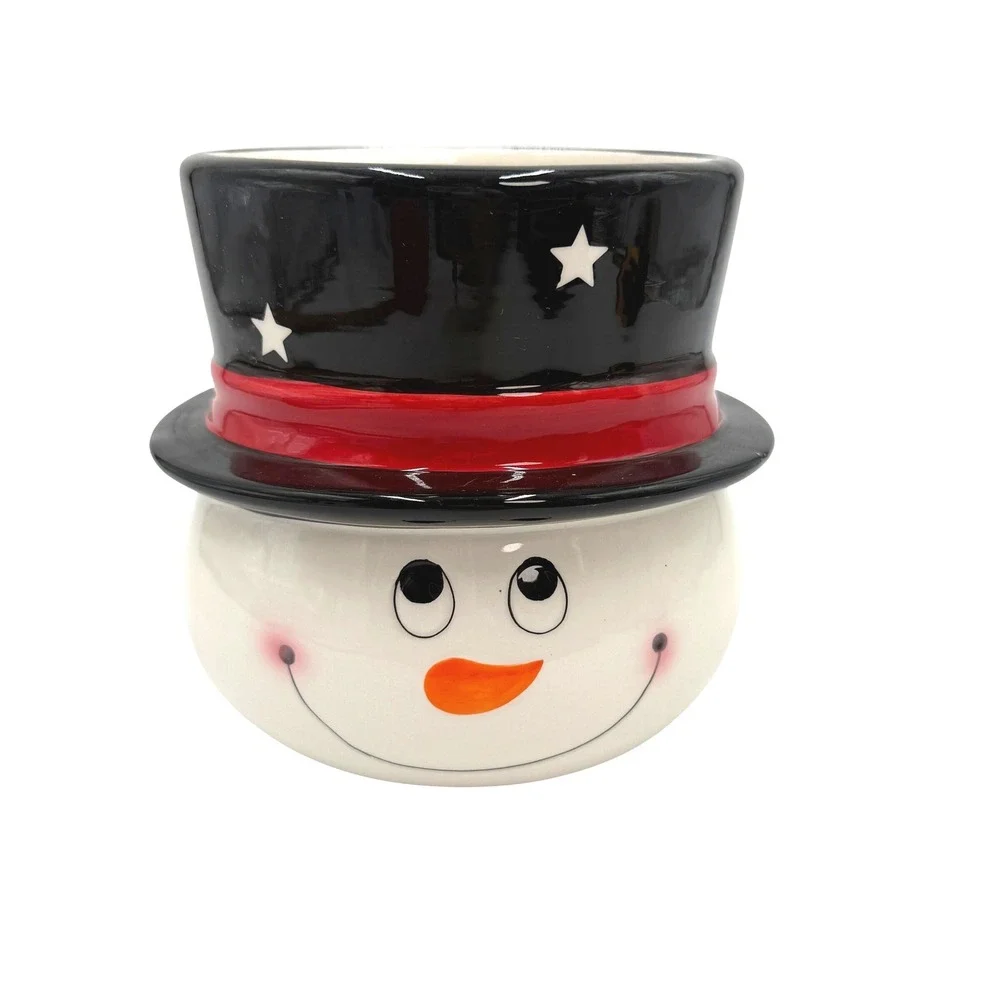 Snowman Top Hat Planter Candy Dish Large White Black Red